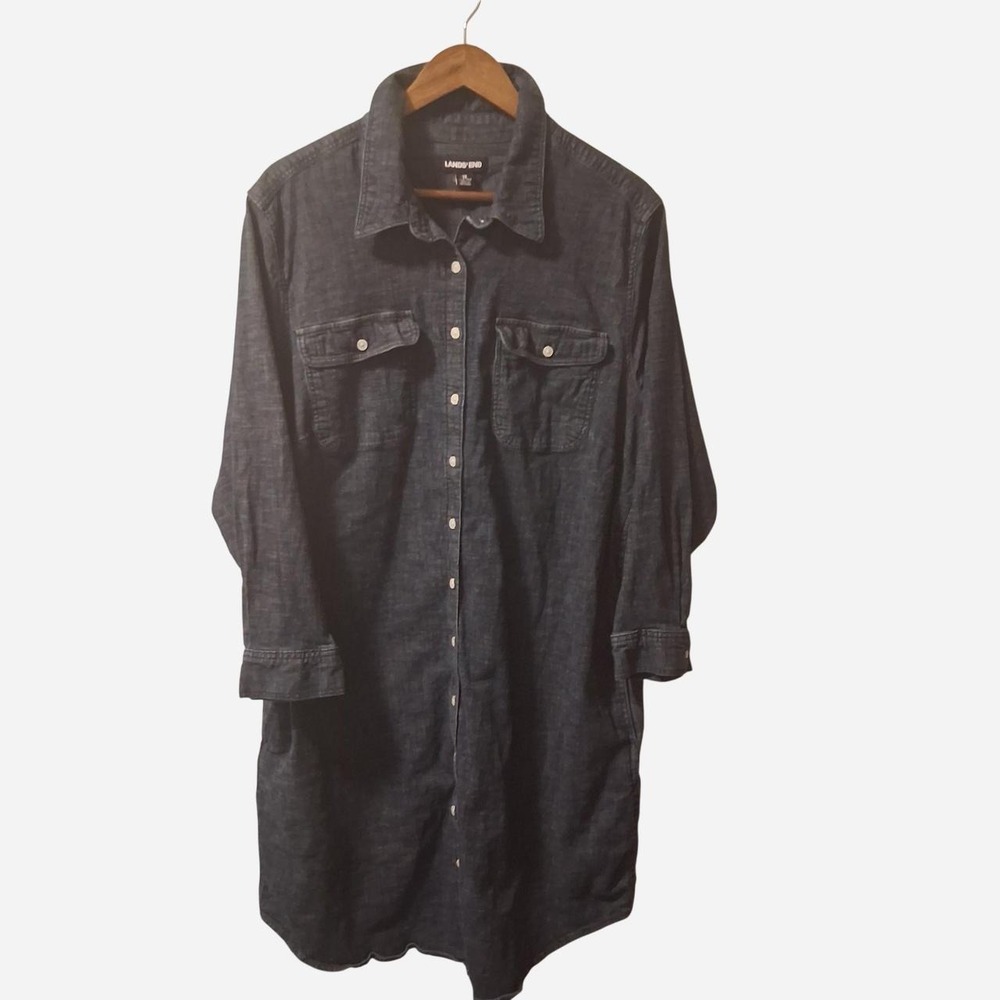 Womens navy blue denim shirt dress super cute pockets full button front